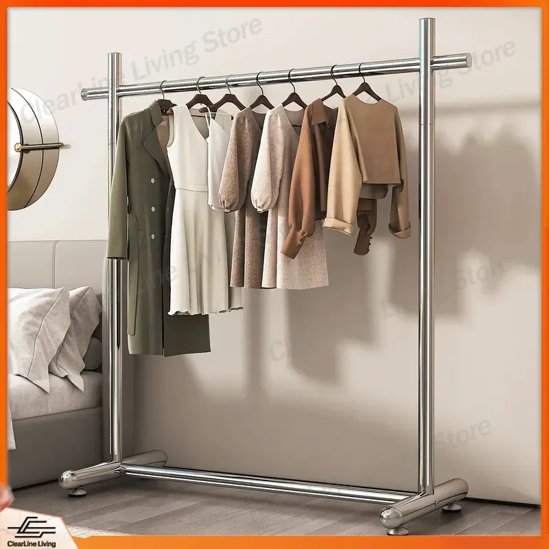 Stainless Steel Floor to Ceiling Drying Rack Removable Double Rod Hanging Clothes Rack for Household Indoor Clothing Store