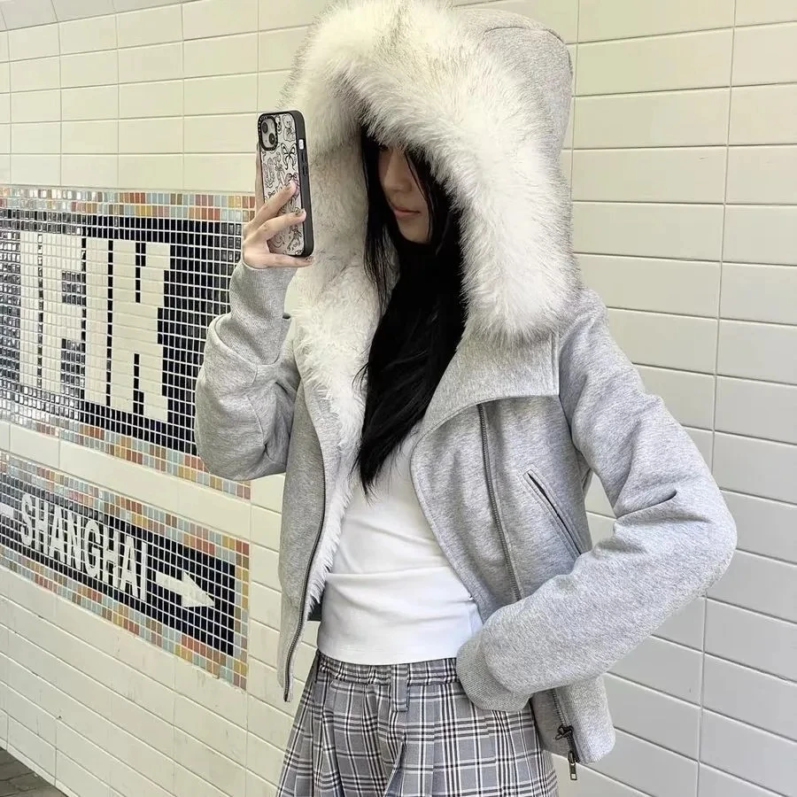

Корейское темпераментное модное теплое толстое пальто с меховым воротником и капюшоном, женское зимнее пальто 2025 года, новый простой универсальный пригородный топ