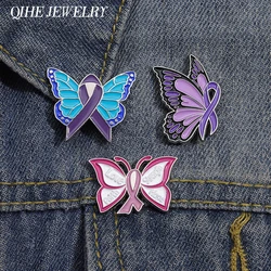 Pink Purple Butterfly Enamel Pin Badge Metal Ribbon Alloy Badge Breast Cancer Awareness Month Gift Friend Clothing Accessories