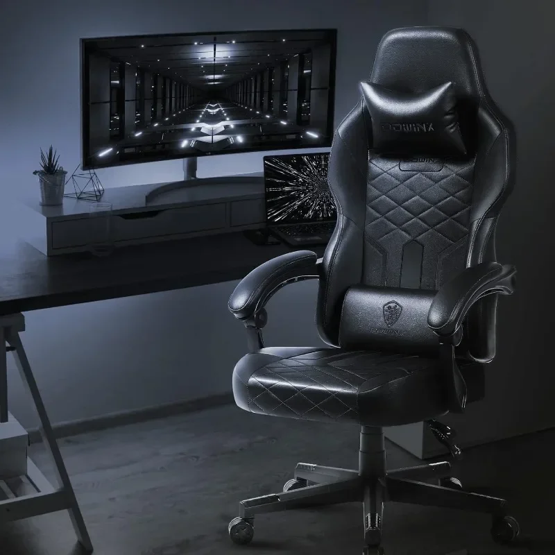 Gaming Chair with Pocket Spring Cushion, Ergonomic Computer Chair High Back, Reclining Game Chair Pu Leather 350LBS Black