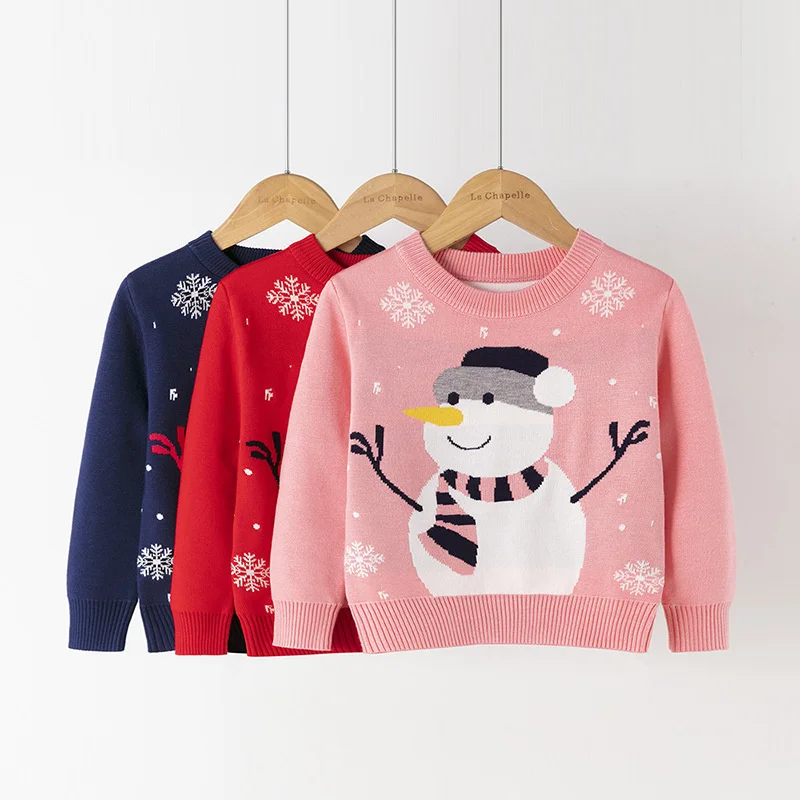 

2024 Christmas Warm Sweater Winter Baby Cartoon Print Knit Pullover Autumn Kids Clothes Boys Girls Cotton Knitwear Coats 2-6Y