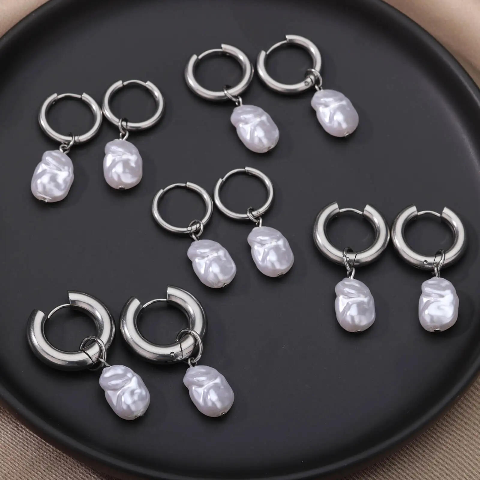 Baroque Pearl Earrings For Women Stainless Steel Water Droplet Silver Color Ring Drop Earring Wedding Party Jewelry Bijoux Femme