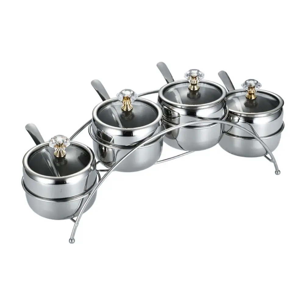 

Stainless Steel Sealed Seasoning Tank Set Light Luxury Dust-proof Condiment Jar Set Moisture-proof with Lids Spoons Tray