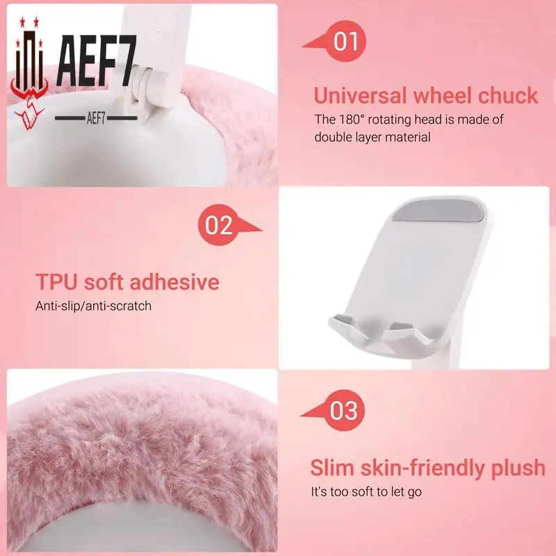 

AEF7-Adjustable For Kindle Pillow Stand Reading Support With Fuzzy Bowl 360° Phone Holder For Bed