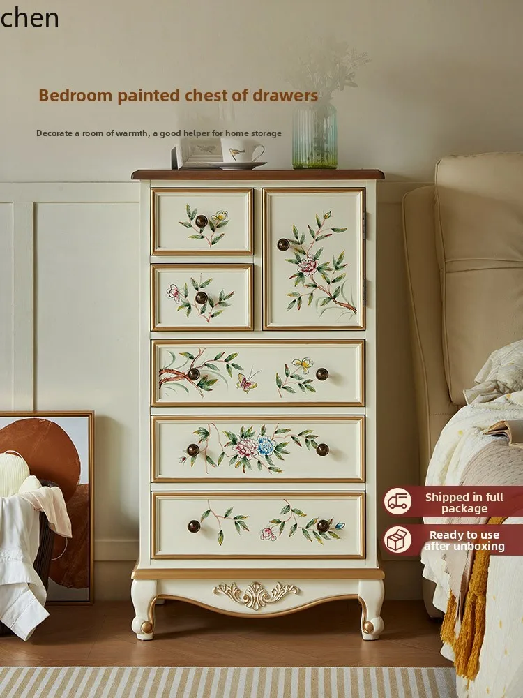 

HXL bedroom solid wood chest of drawers painted storage drawers bedside wall cabinet