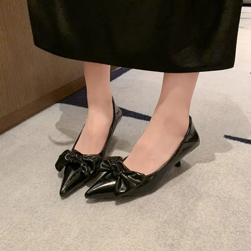 

Temperament Bow Stiletto Single Shoes Women's Fashion Pointed Toe Shallow Heels