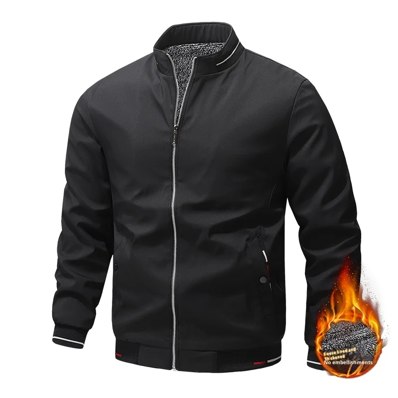 

Men's Fleece-Lined and Thickened Baseball Jacket with a Stand-Up Collar and Zipper Design, Stylish and Trendy, Fleece-Lined for Warmth and Cold Resistance Without Being Bulky, Essential for Everyday Outings/Commuting in Autumn and Winter