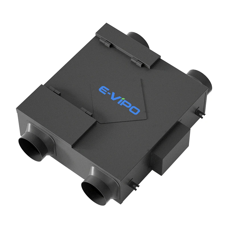 E-VIPO Black ERV Ventilation System Flexible Fresh Air Recuperator for Schools Bypass Balanced Pressure Heat Recovery