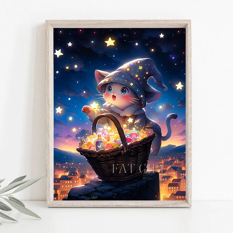 Diy Cartoon Animal 5d Diamond Painting Magic Cat Christmas Gift Mosaic Artwork Starry Sky Full Rhinestone Embroidery Picture A12