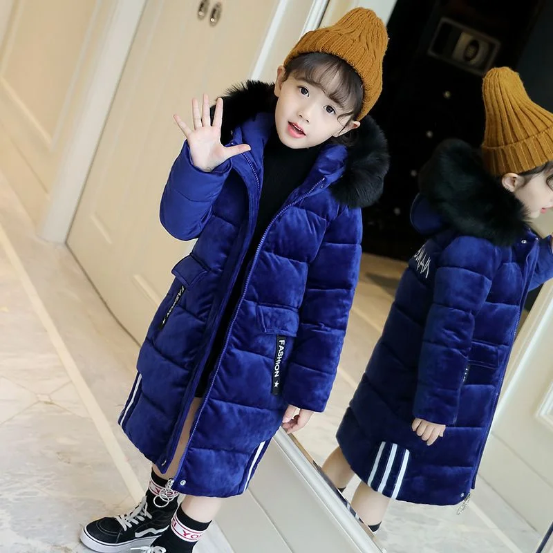 Girls Coat Jacket Cotton Windproof Outwear 2023 Red Wine Warm Thicken Velvet Winter Plus Size Children's Clothing