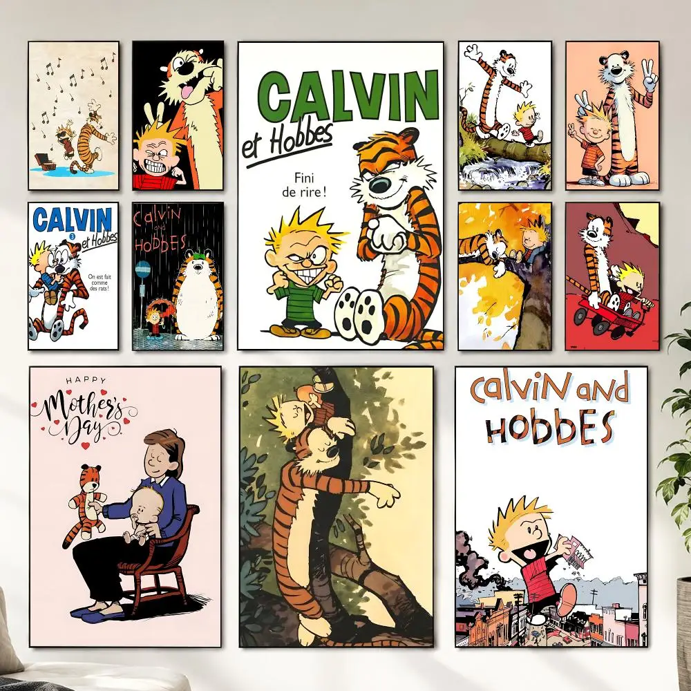 Best Sale Cartoon C-Calvin & H-Hobbes Poster Sticker Self Adhesive For Playroom Bedroom Hallway Home Wall Art Decor Perfect Gift