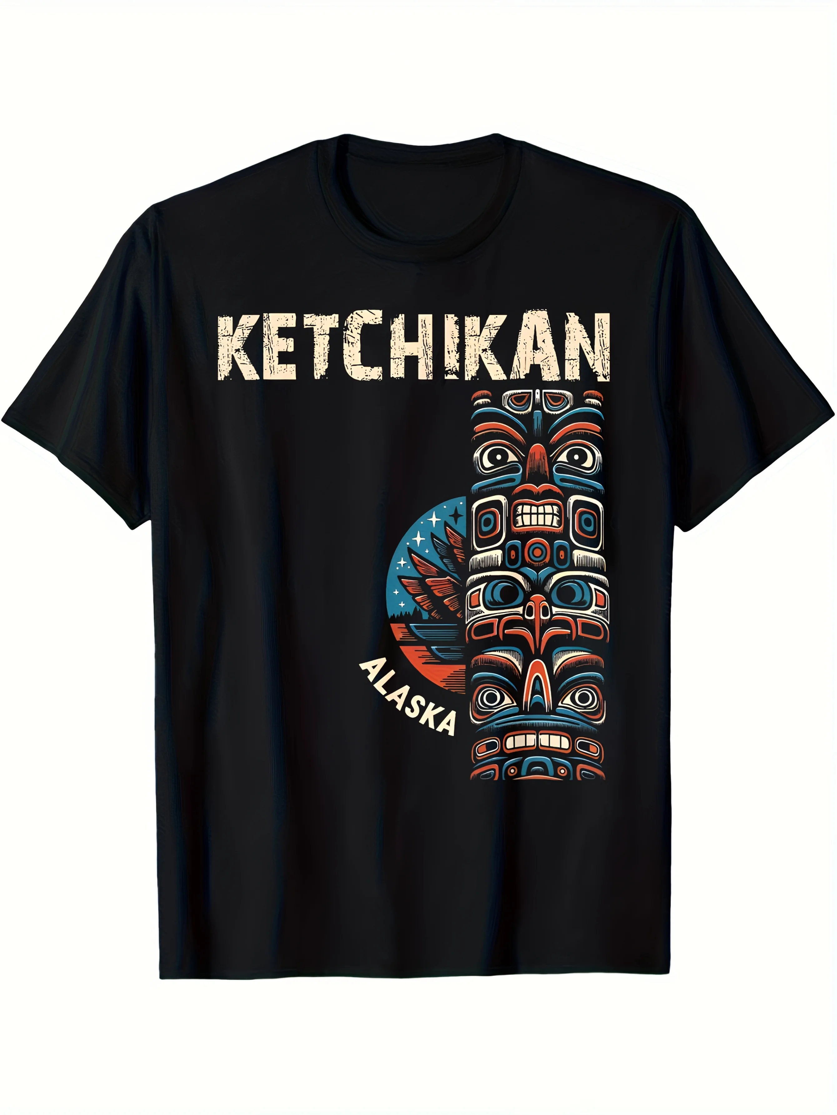1pc Kayci-Kan Alaska Column Kayci-Kan Alaska Memorial T-Shirt - Geometric Kayci-Kan Alaska Column Emblem Print, Casual Round Nec