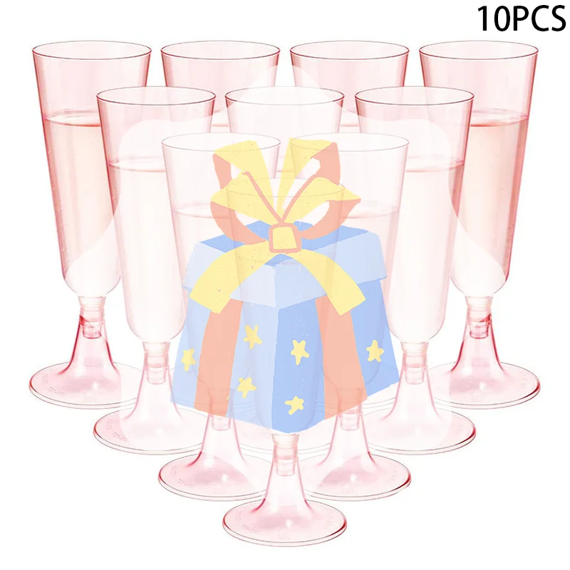 

10 шт., розовая чашка для шампанского, одноразовые пластиковые флейты, чашки для свадьбы, дня рождения, вечеринки, барный напиток, красное вино, чашка для мороженого
