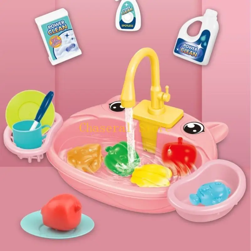 E7CE Kids Lavagem louça elétrica tocando brinquedo Finque acessórios lavagem cozinha cozinha
