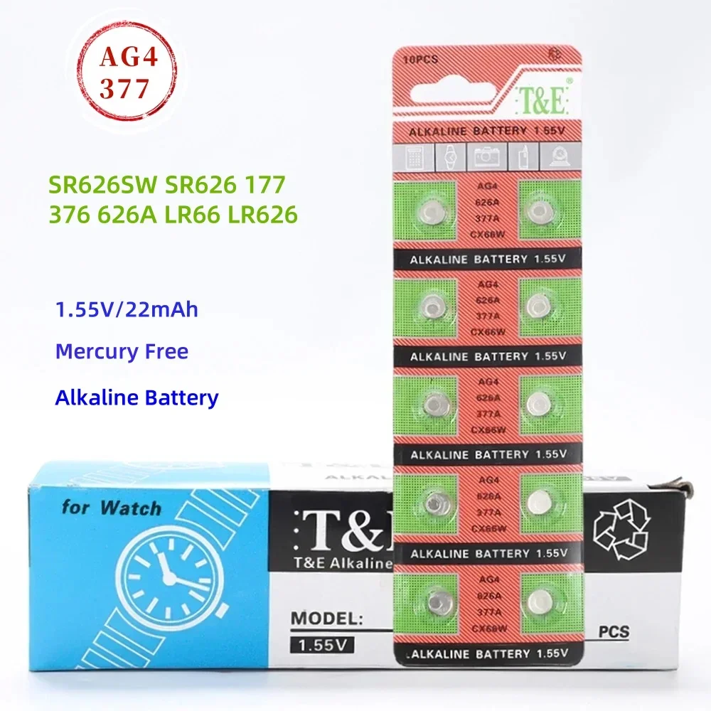 

200PCS Watch Battery AG4 377 Button Batteries SR626SW SR626 177 376 626A LR66 LR626 1.55V Cell Coin Batteries For Toys Remote