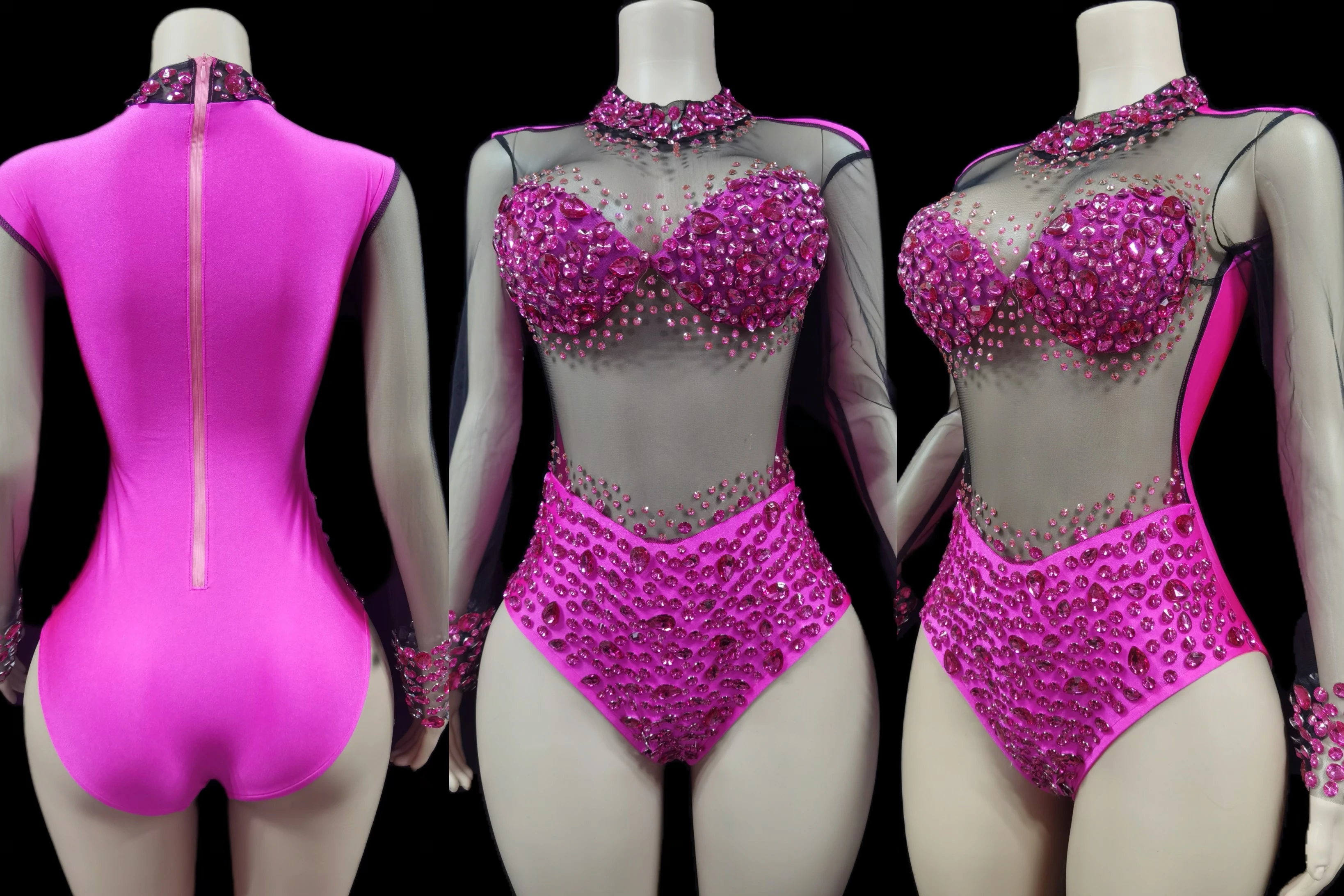 Sparkly Crystals Leotard Sexy See ThroughCrystal Bodvsuit Dance Costume WomenNightclub Party Birthday Outfit Show StageWear