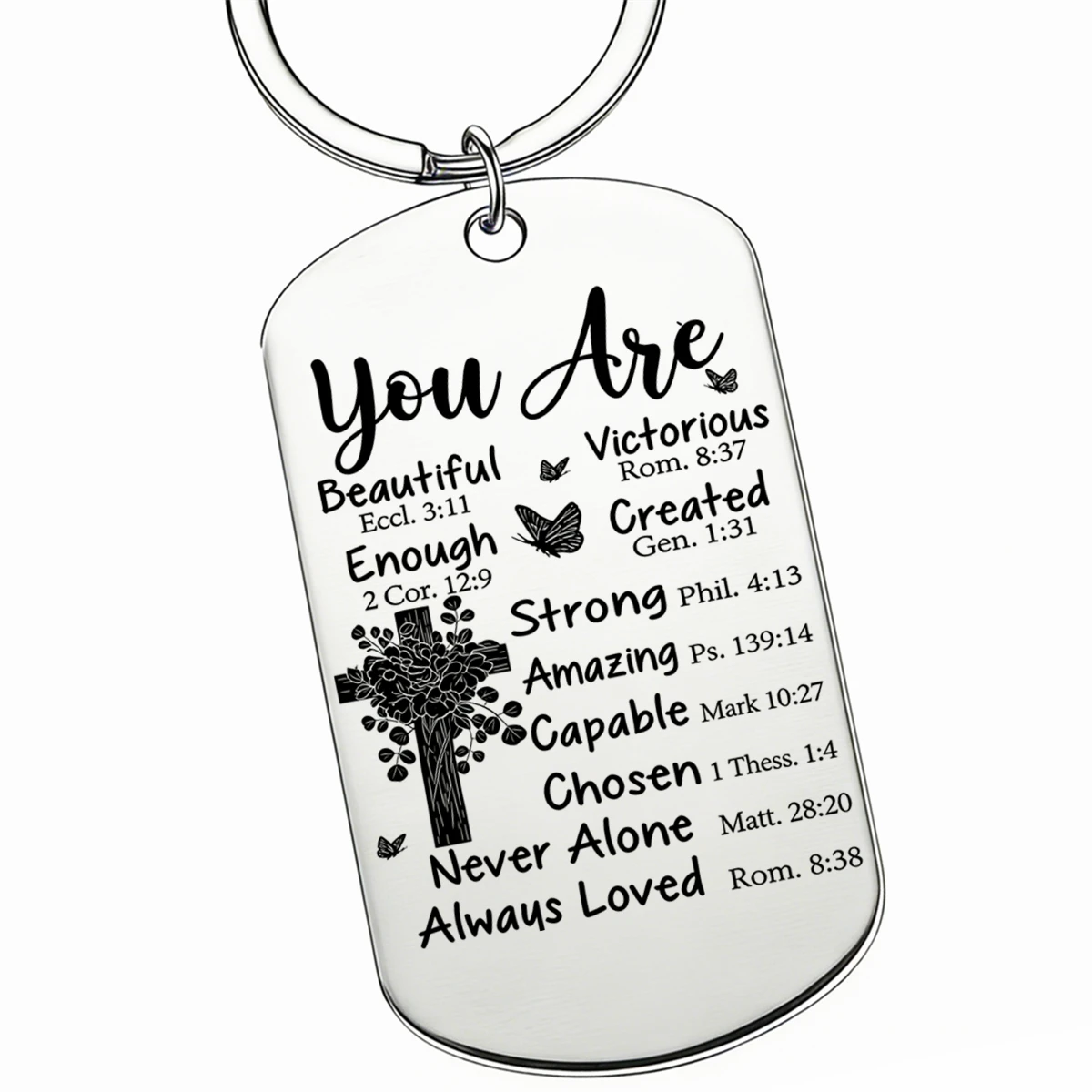 1Pc You Are Beautiful Strong Bible Verse Keychain Laser Engraved Christian Inspirational Faith Key Ring Women Teen Girl Gift