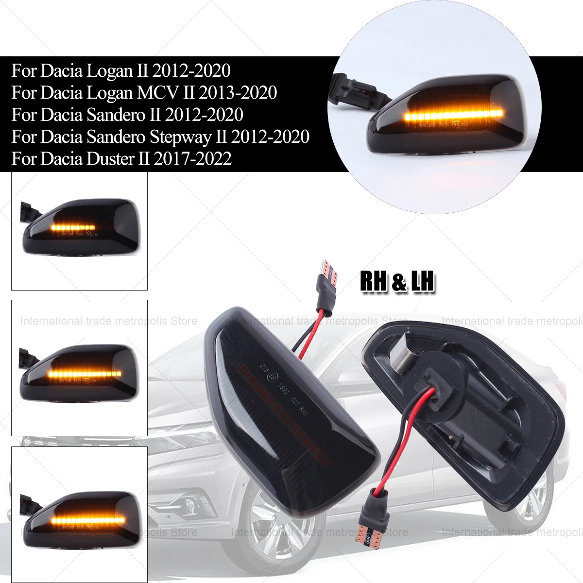 

2 PCS LED Dynamic Side Marker Turn Signal Light Smoked LED Indicator Blinker For Dacia Duster MK2 Logan II MK2