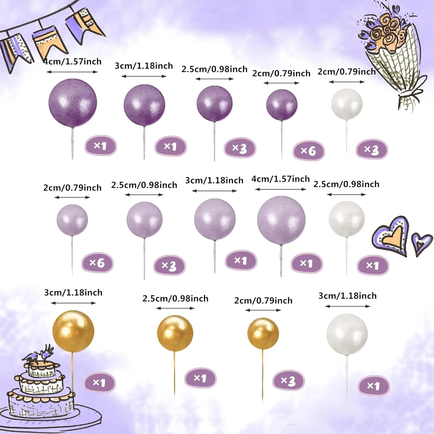 32 Stück Ball kuchen Picks bunte kugelförmige Kuchen deckel Perlen kugeln Cupcake Kuchen einsatz Topper für Geburtstags feier Hochzeits dekor – Detail 37