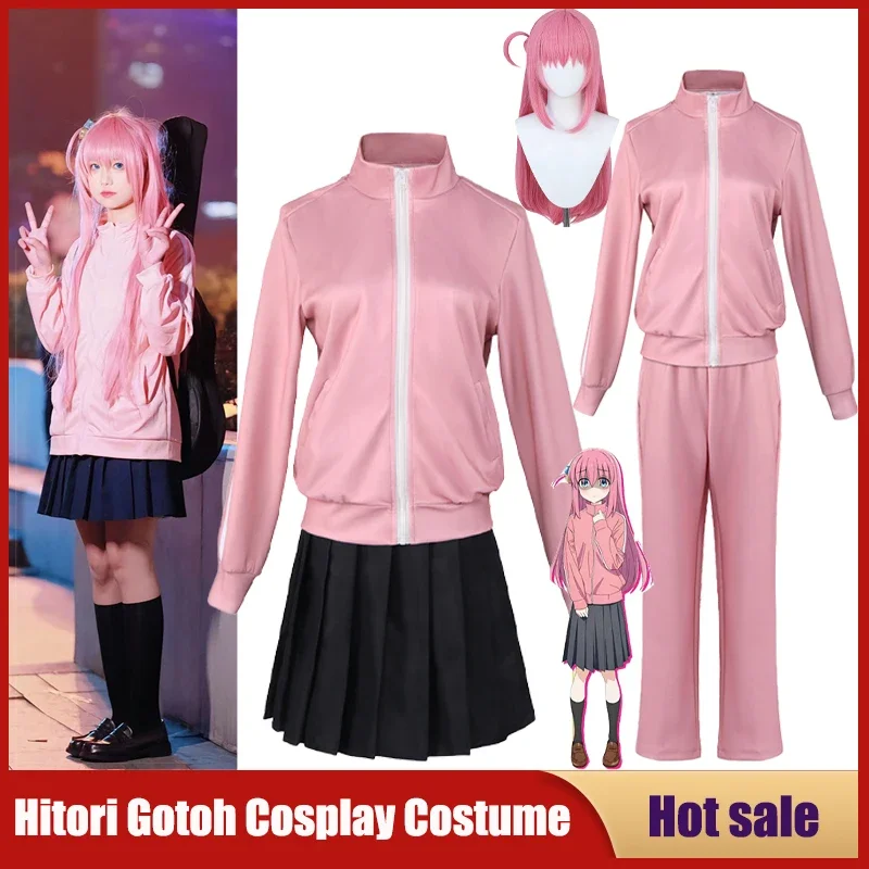 HN8 Hitori Gotoh Costume Anime Bocchi The Rock Cosplay Pink Coat Jacket Skirt Wig JK Uniform For Girls Women Party Carnival 8…Gf