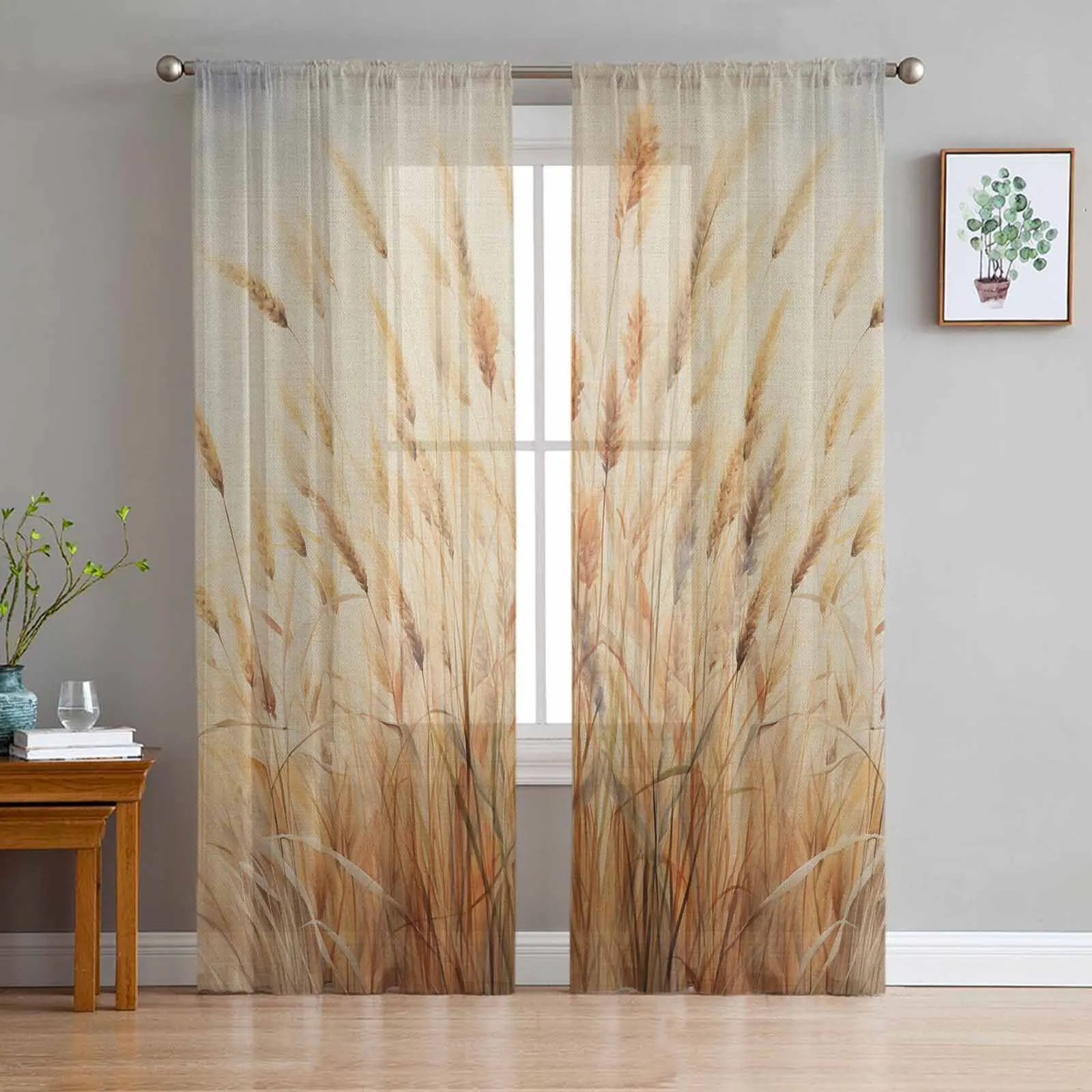 Plants Grasslands Reeds Dandelions Curtains For Living Room Bedroom Kitchen Decoration Window Tulle Curtain