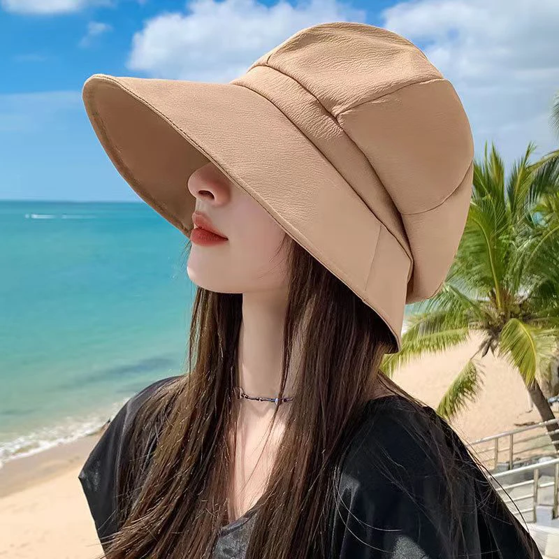 RICYGVM Korean Women Sunscreen Hat Spring Summer Sunshade Basin Cap Cotton Solid Color Fisherman Cap Beach Travel Girl Visors 모자