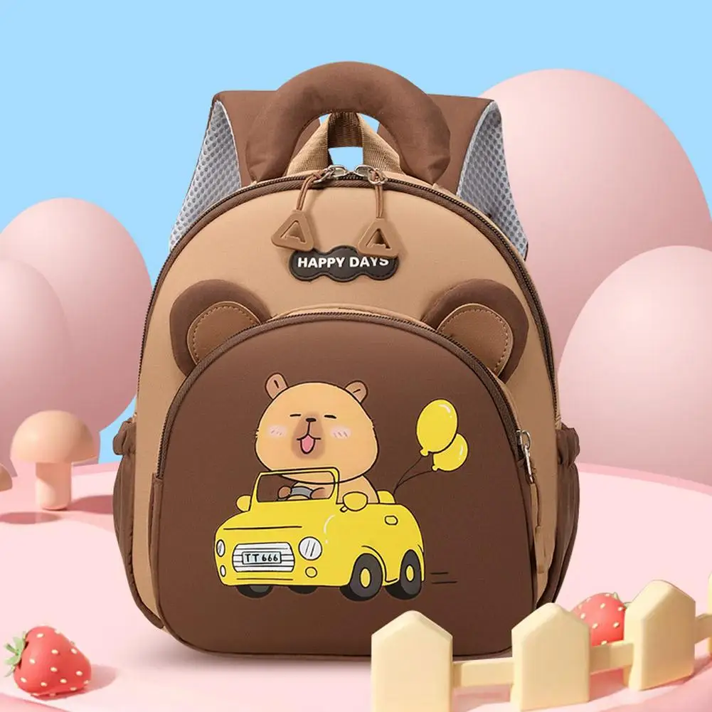 Cute Cartoon Capybara Backpack Multi-Pockets Large Capacity Children Student Backpack With Widen Straps Lightweight Backpack