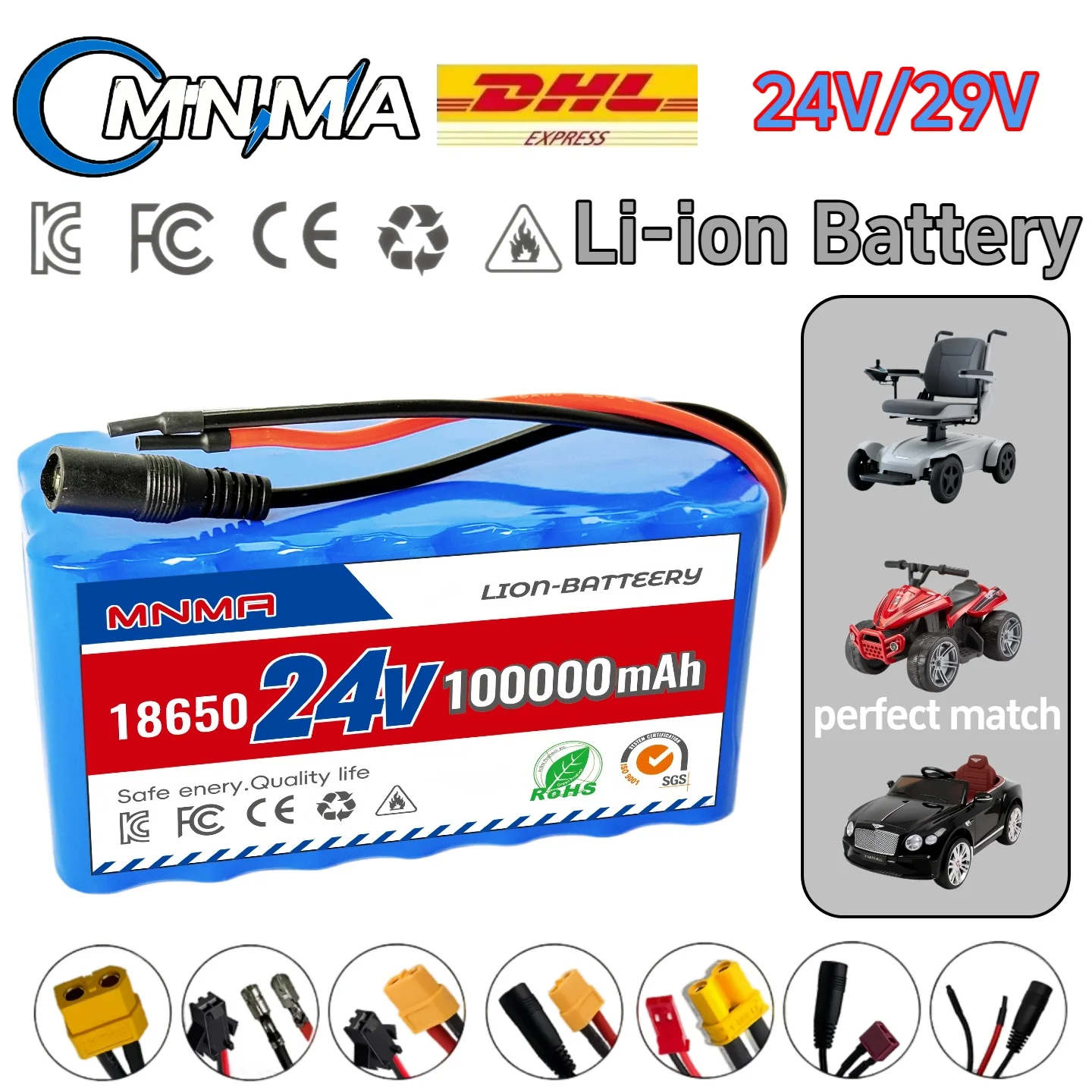 

24V/29V 18650 lithium-ion battery 2000+deep cycling and built-in BMS rechargeable battery 100A high-capacity customized socket