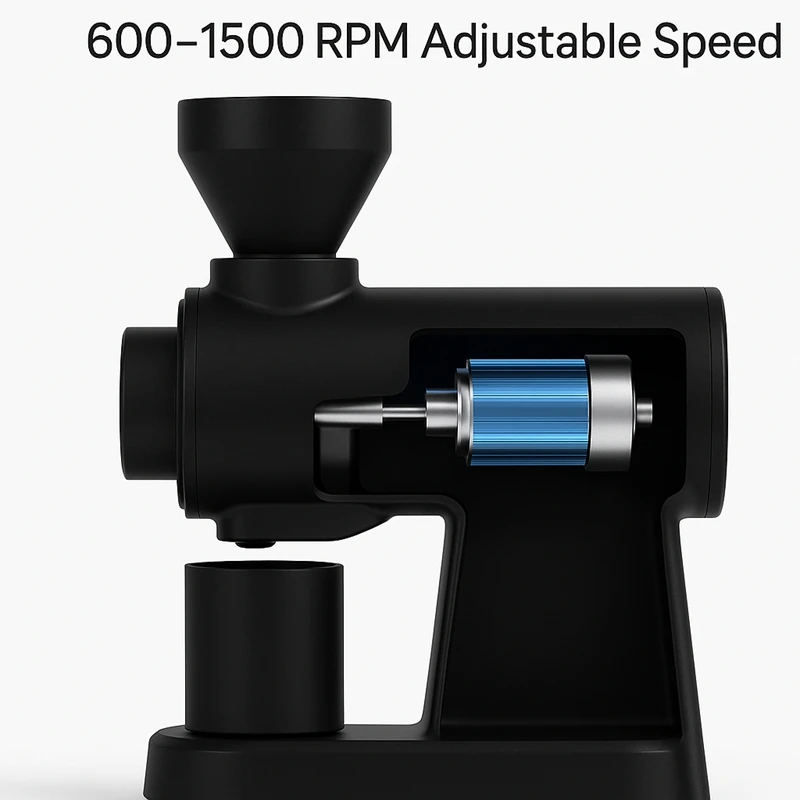 64P Electric Variable Speed Coffee Grinder 64mm Flat Burr 600-1500 RPM Adjustable Anti-Static Coffee Grinding Maker