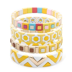 2024 New Fashions Enamel Spring Bracelet Set for Women Yellow White Muti- Shaped Beads Elastic Bangle Women Jewelry Accessories