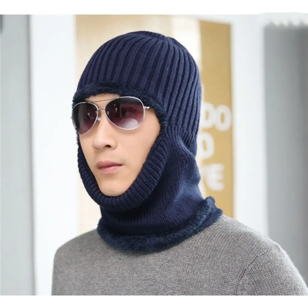عارضة الصوف المرجاني الشتاء بيني قبعة حماية الأذن تنفس محبوك قبعة يندبروف معطف شتوي قطعة واحدة قبعة وشاح