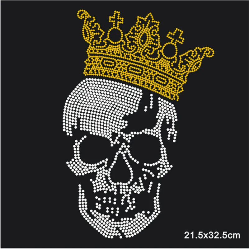 Skull Patch,Iron On Transfers for Clothing, Garment Sticker, Hotfix Rhinestones, Crystal, Heat Transfer Design, 1Pc