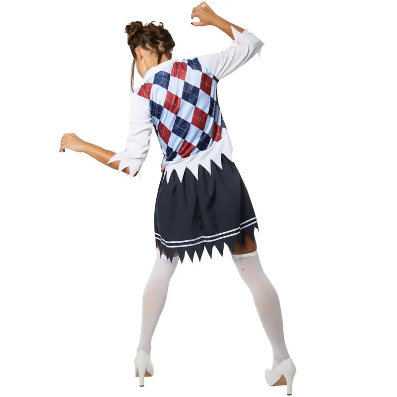 SN88 2024 Women Zombie School Fancy Dress Outfit Men Scary School Uniform Boy Family Bloody Zombie Schoolgirl Halloween Cost%#2@