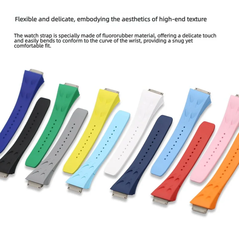For Richard Miller RM35-03 RM65-01 RM35-01 FKM Rubber Strap Fluororubber Watchband Waterproof Shark Fin Strap RM11-03 Bracelet