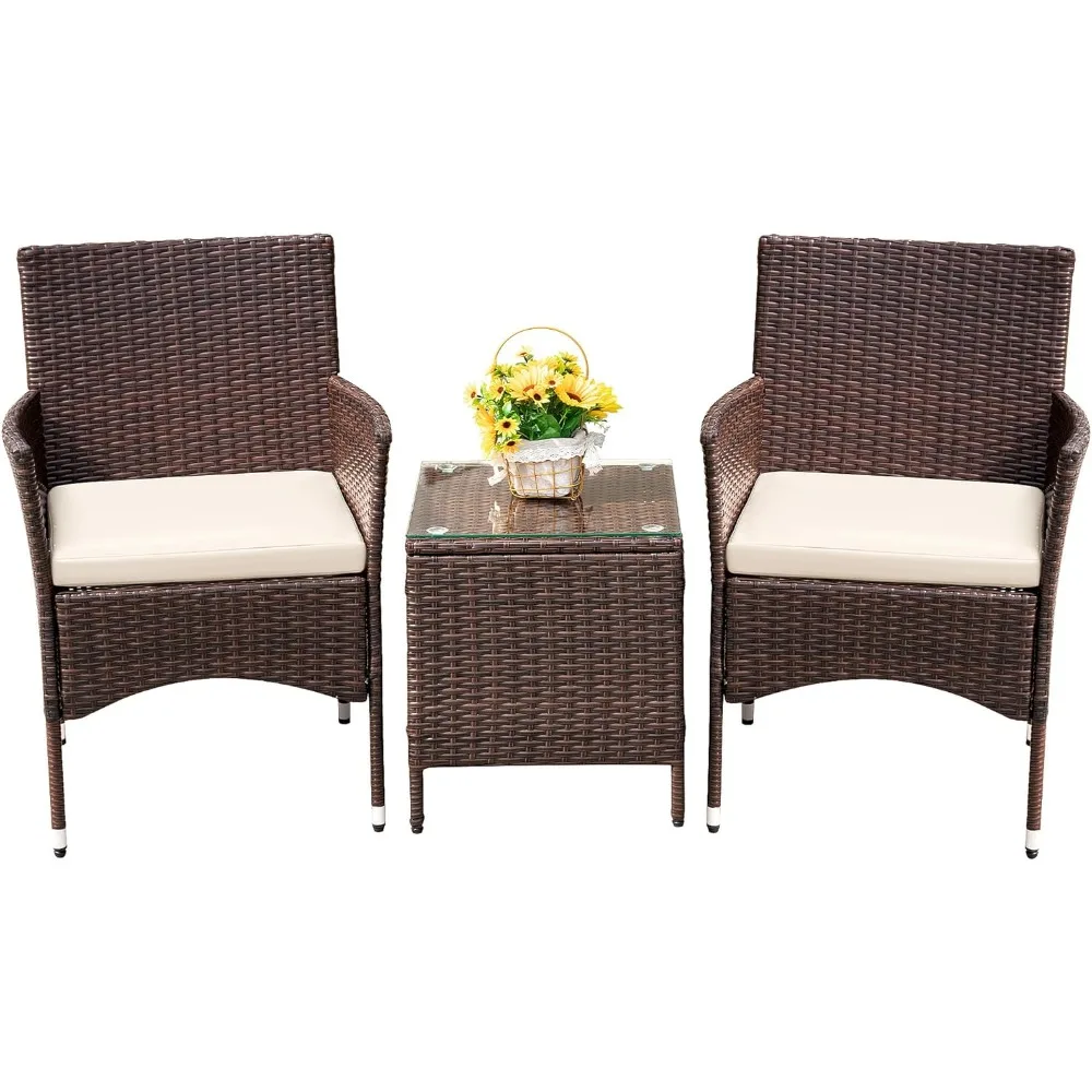 

Patio Porch Furniture Set 3 Piece PE Rattan Rattan Chair with Table Outdoor Garden Furniture Set (Brown/Beige)