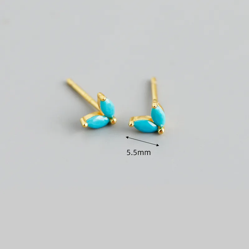 ying Vahine 925 Sterling Silver Blue Green Purple White Black Zircon Small Turquoise Stud Earrings for Women Fashion Jewelry