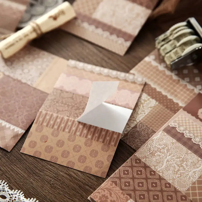 1pack/20pcs Vintage Wallpaper Style Memo Stickers, Retro Wall Print Pattern Note Stickers for Journal Scrapbooking material