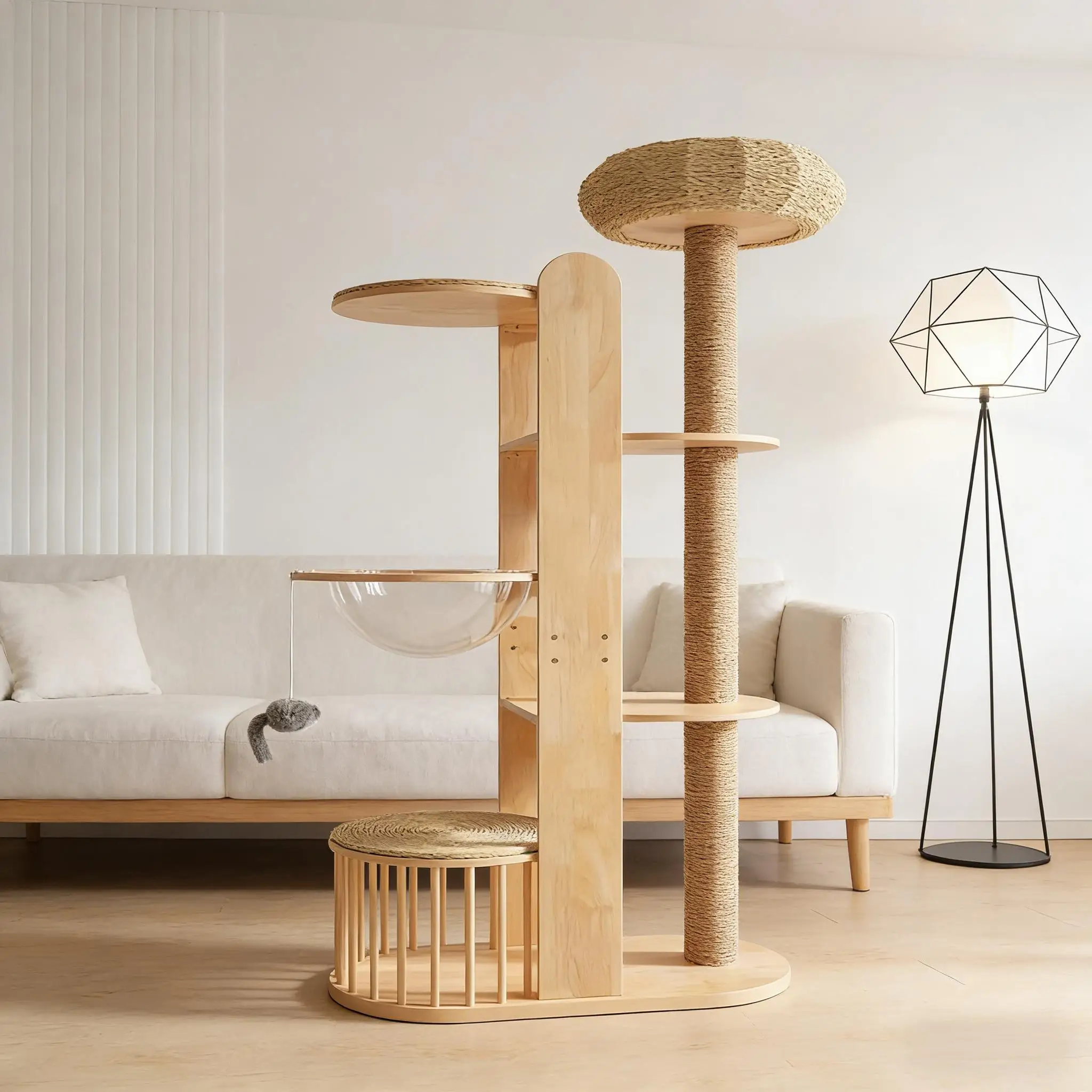 Luxury Modern Large Cat Villa 4-Level Cat Tree Tower Eco-Friendly Hemp Rope Scratching Posts Beige Carton Playhouse Factory