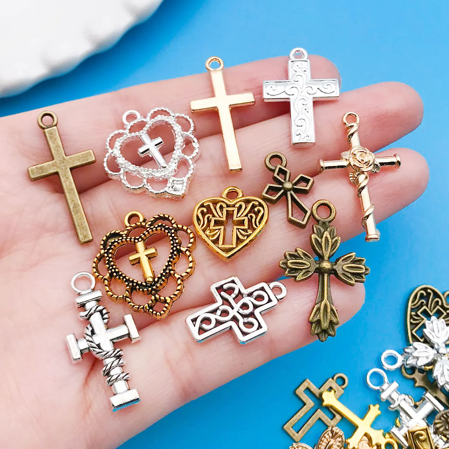 20/100 pieces mixed zinc alloy cross set series, fashionable jewelry necklace making DIY craft Halloween Christmas accessories