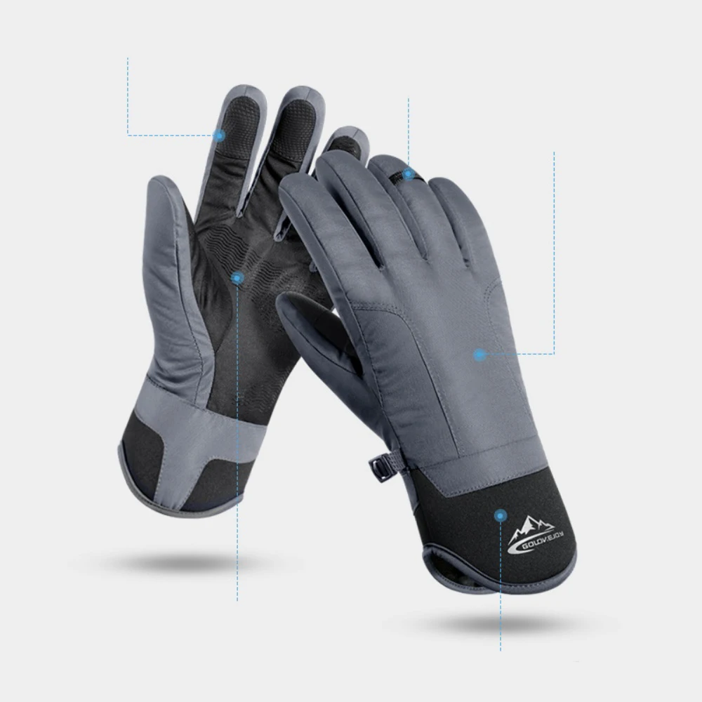 قفازات التزلج الشتوية للرجال دراجة جلدية دافئة تعمل باللمس قفازات كاملة الأصابع مقاوم للماء دراجة خارجية ركوب الدراجات Moutainteering