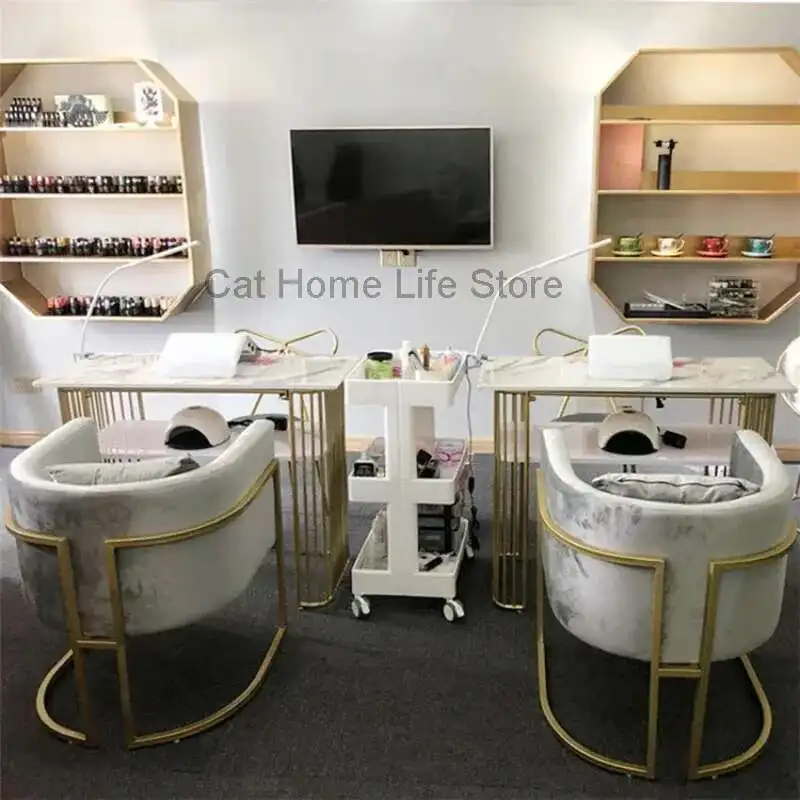 

Marble Dressing Table Dust Collector for Nails Professional Manicurist Nail Supply Storage Manicure Modern Customer Chair Salon