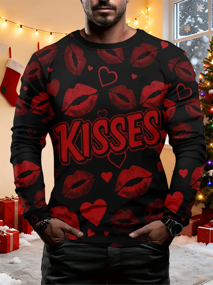 Men's Christmas Santa Claus Bell Holly Cactus Gift Tree Snowflake Long Sleeve T-Shirt Graphic Tee Pullover Tops Gift Holiday