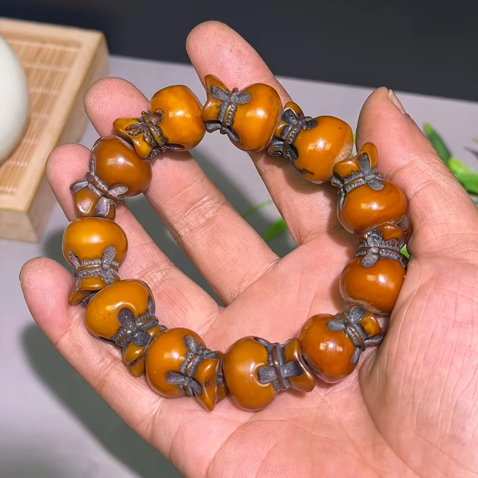 New Versatile Fashion Beeswax Money Bag Bracelet Old Honey Carved Lucky Bag Bracelet Men's and Women's