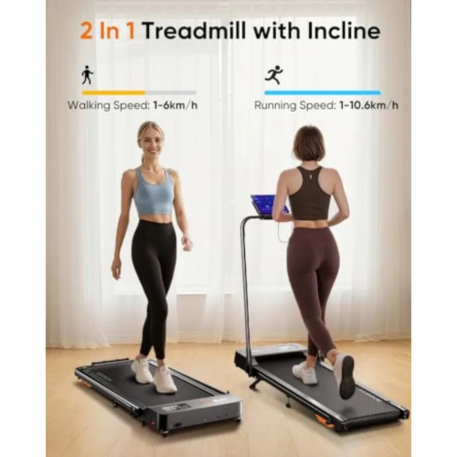 Walking Pad with 10% Incline and Dual LED Display, 4 in 1 Foldable Treadmill for Home Small Office, Compact Under Desk Treadmil