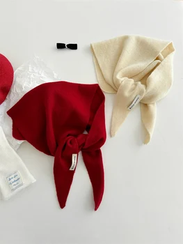 Luna & Dolphin-bufanda triangular tejida de lana de cordero para invierno, 110x38cm, Color sólido, 100% lana, bufanda de invierno, chal clásico cálido para niñas