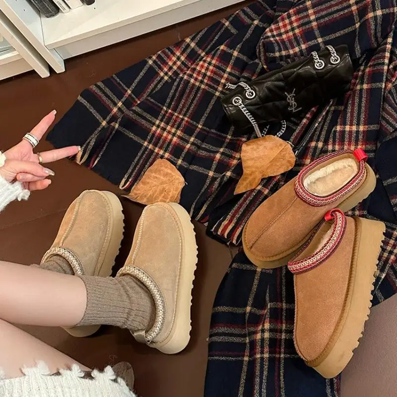 

Girl Winter Fashion Thick Sole Fleece-Lined Cotton Shoes Student Keep Warm Leisure Non-Slip Half Dragging Fluffy Shoes New Style