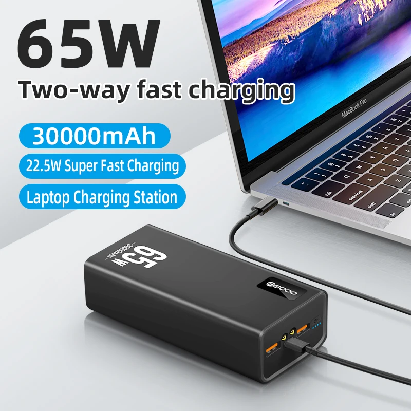 65W 30000mAh szybko ładujące banki mocy Power bank do laptopa z kablem USB 100w