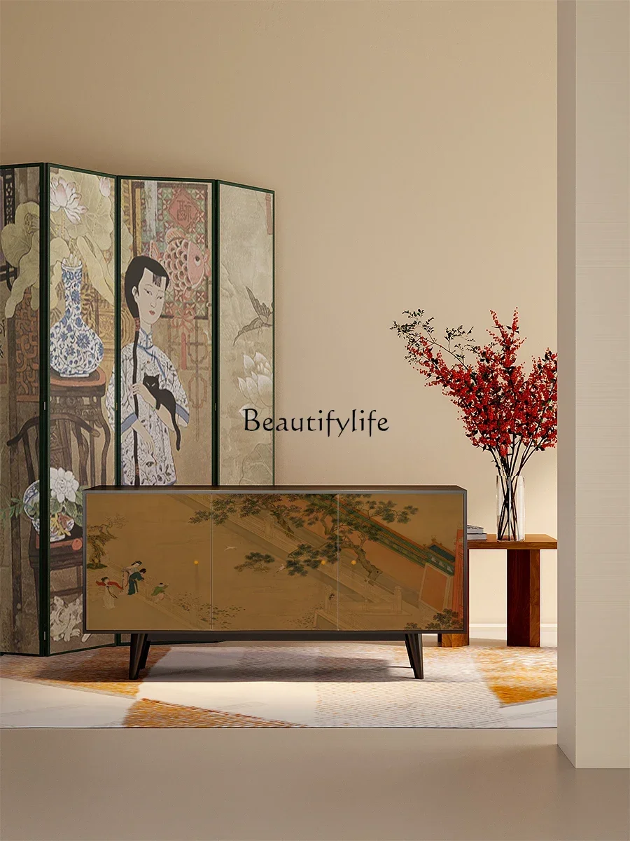 

04New Chinese custom wine cabinet, solid wood integrated against the wall, modern and simple