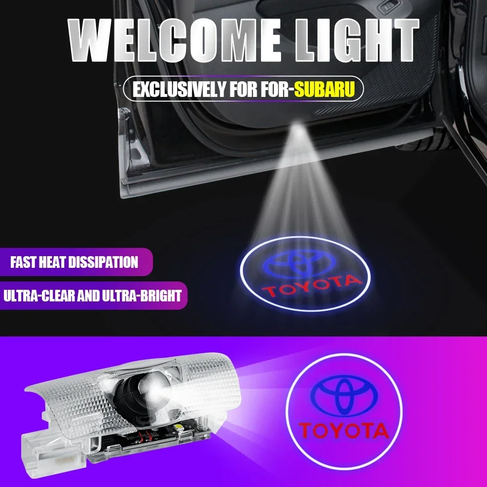 2PCS Car LED Welcome Lamp with Toyota Logo Door Ghost Shadow Light Laser Projector for Toyota PRADO Camry Corolla Rav4 Prius