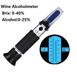 Alcolmetro professionale per vinificazione Misuratore di alcol Brix uva in scatola (Brix 0-40%, alcool 0-25%)